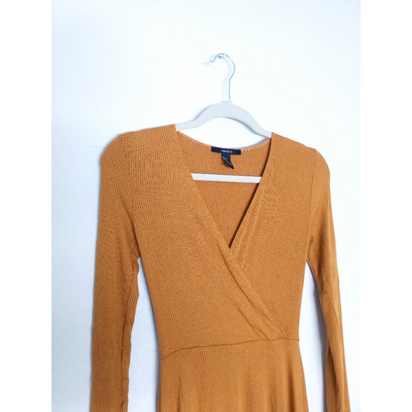 Forever 21 Mustard Yellow V-neck Mini Dress - Picture 2 of 6